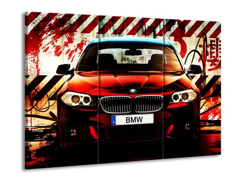 Glas schilderij BMW | Zwart, Rood, Wit | 90x60cm 3Luik