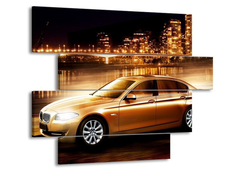 Glas schilderij BMW | Geel, Goud, Zwart | 115x85cm 4Luik