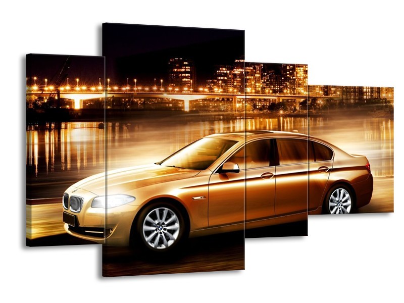Glas schilderij BMW | Geel, Goud, Zwart | 120x75cm 4Luik