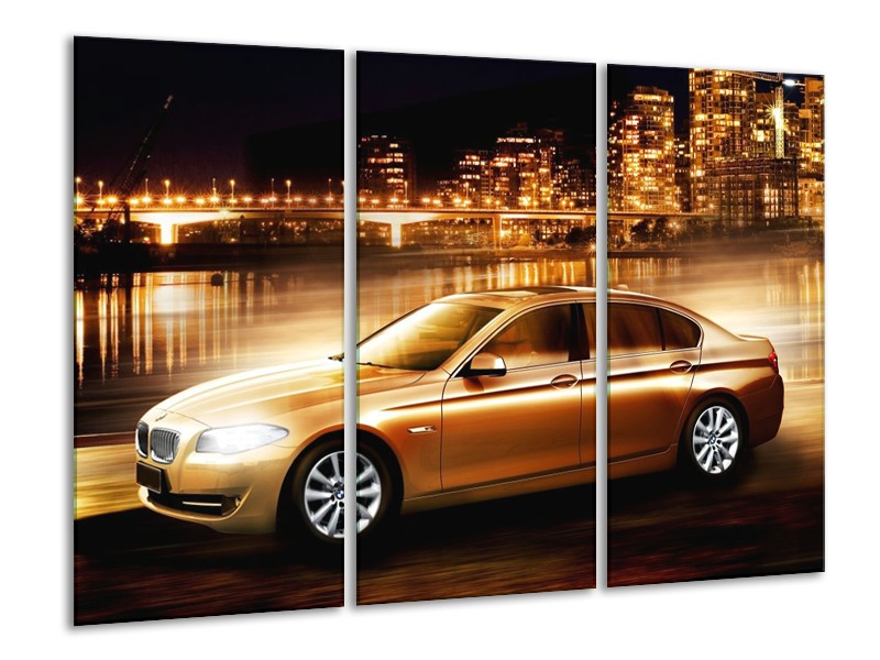 Glas schilderij BMW | Geel, Goud, Zwart | 120x80cm 3Luik