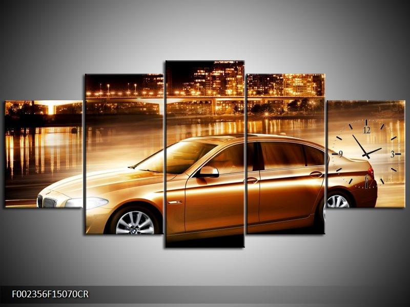 Klok schilderij BMW | Geel, Goud, Zwart | 150x70cm 5Luik