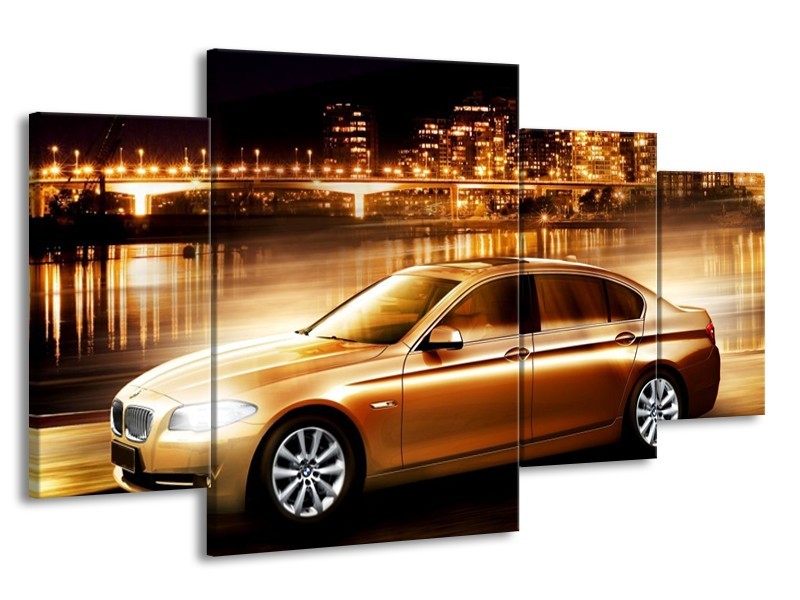 Glas schilderij BMW | Geel, Goud, Zwart | 160x90cm 4Luik