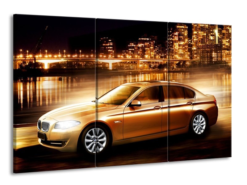Canvas schilderij BMW | Geel, Goud, Zwart | 165x100cm 3Luik
