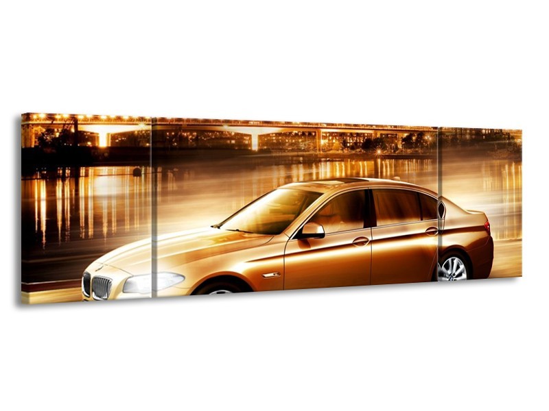 Glas schilderij BMW | Geel, Goud, Zwart | 170x50cm 3Luik