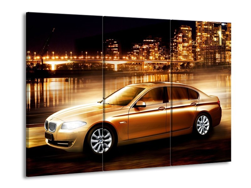 Glas schilderij BMW | Geel, Goud, Zwart | 90x60cm 3Luik