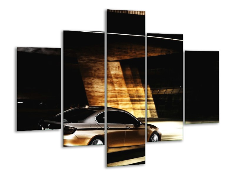 Glas schilderij BMW | Zwart, Goud, Wit | 100x70cm 5Luik