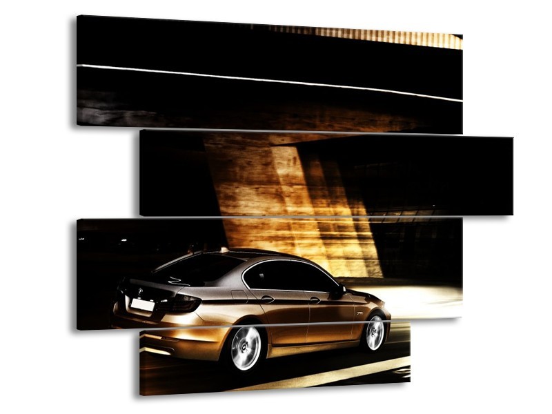 Glas schilderij BMW | Zwart, Goud, Wit | 115x85cm 4Luik