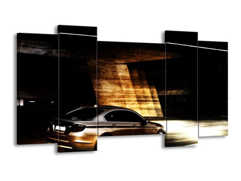 Glas schilderij BMW | Zwart, Goud, Wit | 120x65cm 5Luik