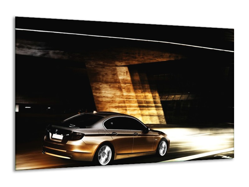 Glas schilderij BMW | Zwart, Goud, Wit | 120x70cm 1Luik