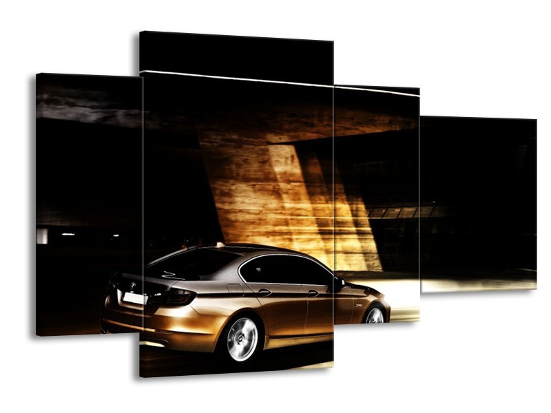 Glas schilderij BMW | Zwart, Goud, Wit | 120x75cm 4Luik