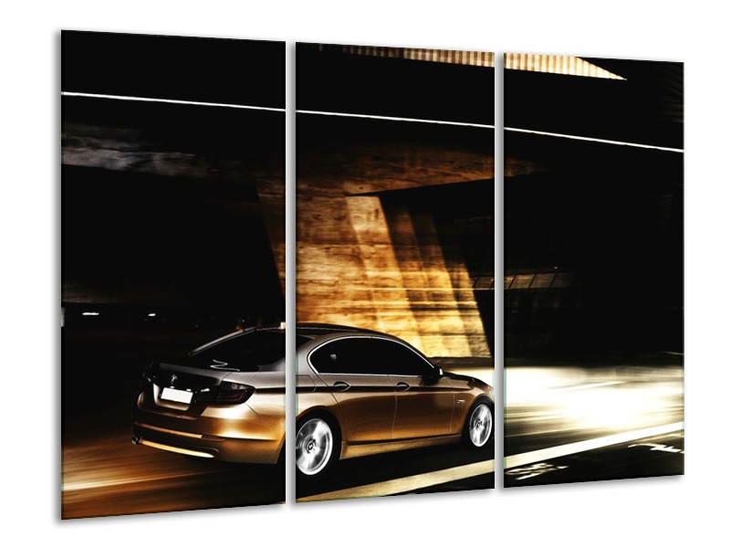 Glas schilderij BMW | Zwart, Goud, Wit | 120x80cm 3Luik