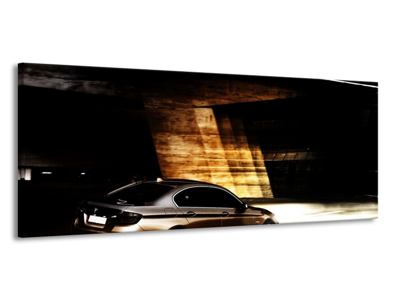 Glas schilderij BMW | Zwart, Goud, Wit | 145x58cm 1Luik