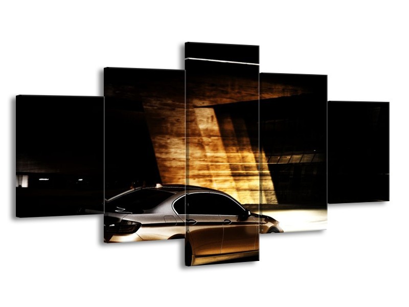 Glas schilderij BMW | Zwart, Goud, Wit | 150x80cm 5Luik