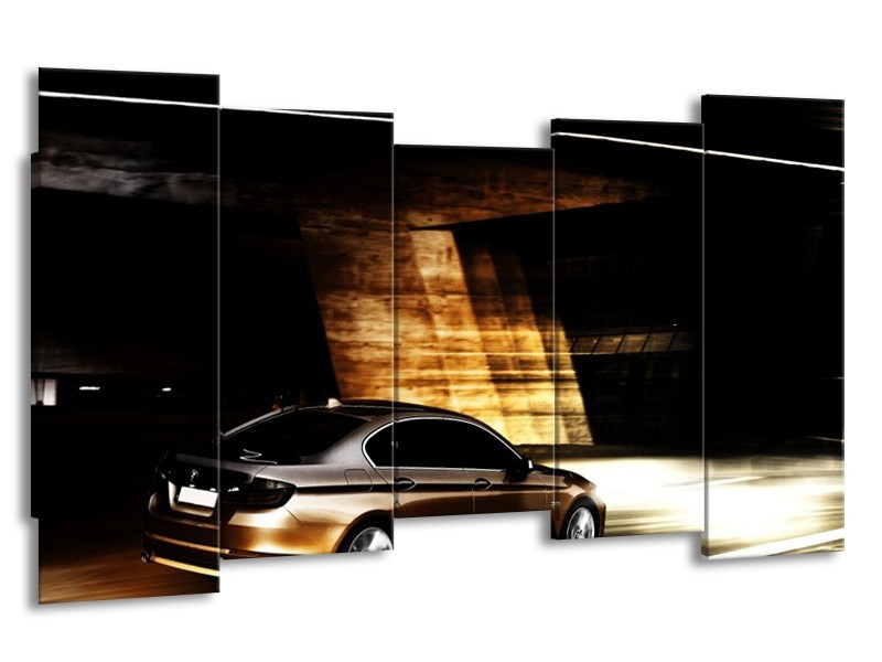 Canvas schilderij BMW | Zwart, Goud, Wit | 150x80cm 5Luik