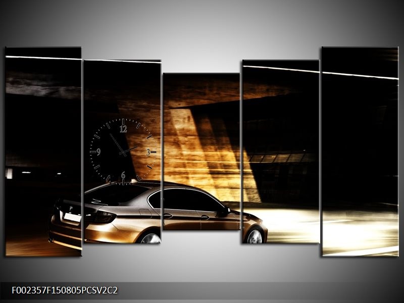 Klok schilderij BMW | Zwart, Goud, Wit | 150x80cm 5Luik