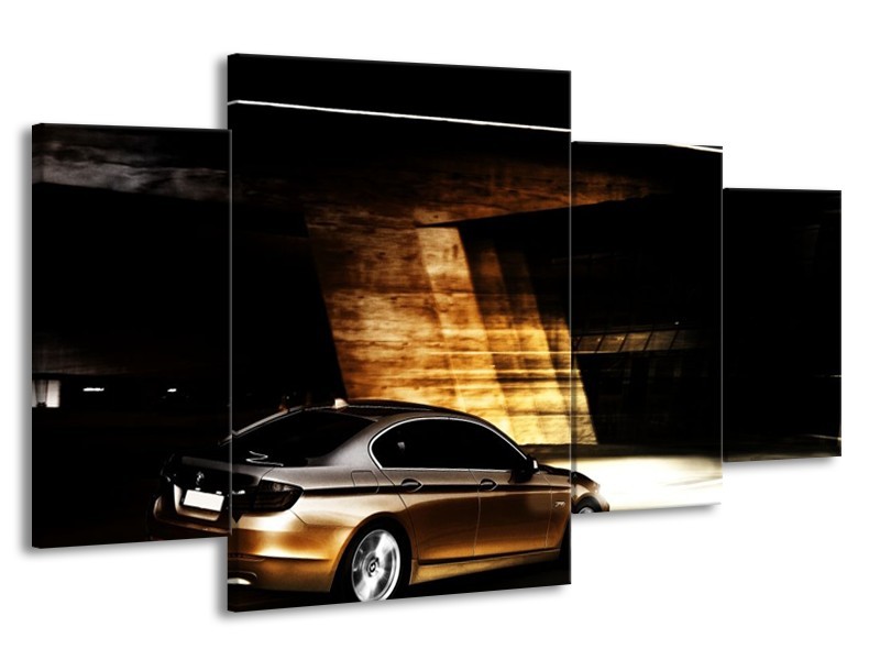 Glas schilderij BMW | Zwart, Goud, Wit | 160x90cm 4Luik