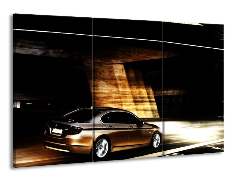 Canvas schilderij BMW | Zwart, Goud, Wit | 165x100cm 3Luik