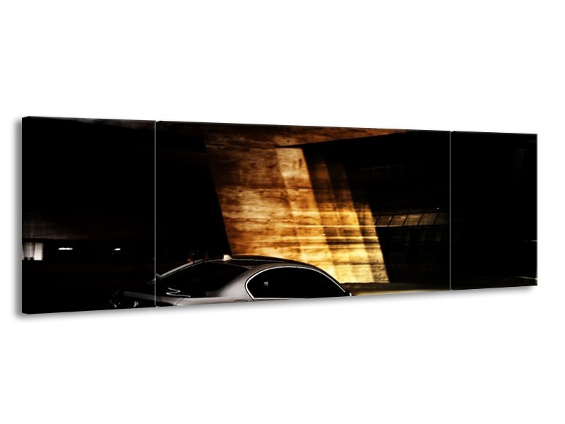 Glas schilderij BMW | Zwart, Goud, Wit | 170x50cm 3Luik