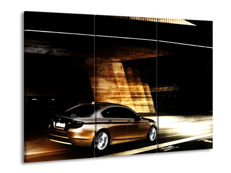 Glas schilderij BMW | Zwart, Goud, Wit | 90x60cm 3Luik