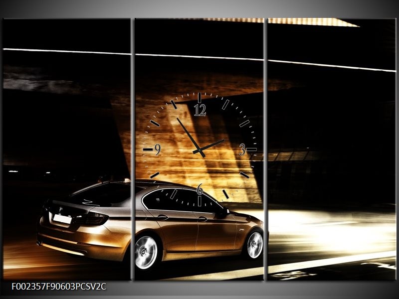 Klok schilderij BMW | Zwart, Goud, Wit | 90x60cm 3Luik