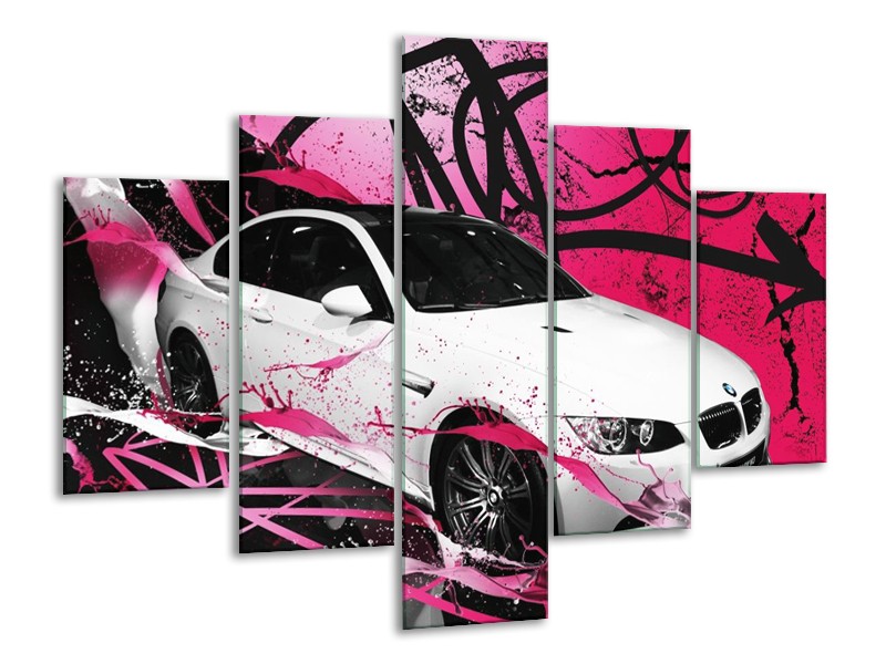 Glas schilderij BMW | Paars, Rood, Wit | 100x70cm 5Luik