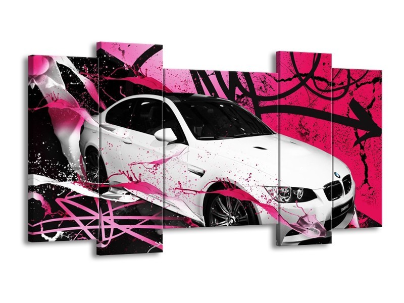 Glas schilderij BMW | Paars, Rood, Wit | 120x65cm 5Luik