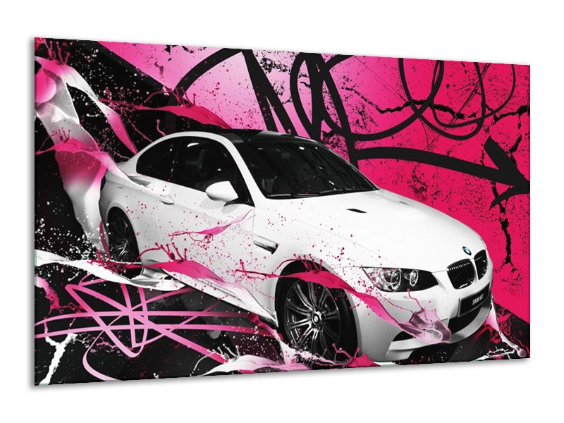 Glas schilderij BMW | Paars, Rood, Wit | 120x70cm 1Luik
