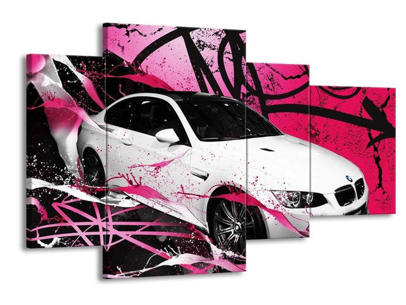 Glas schilderij BMW | Paars, Rood, Wit | 120x75cm 4Luik