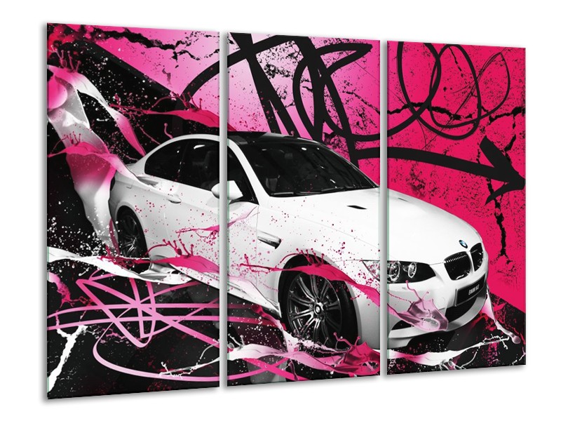 Glas schilderij BMW | Paars, Rood, Wit | 120x80cm 3Luik