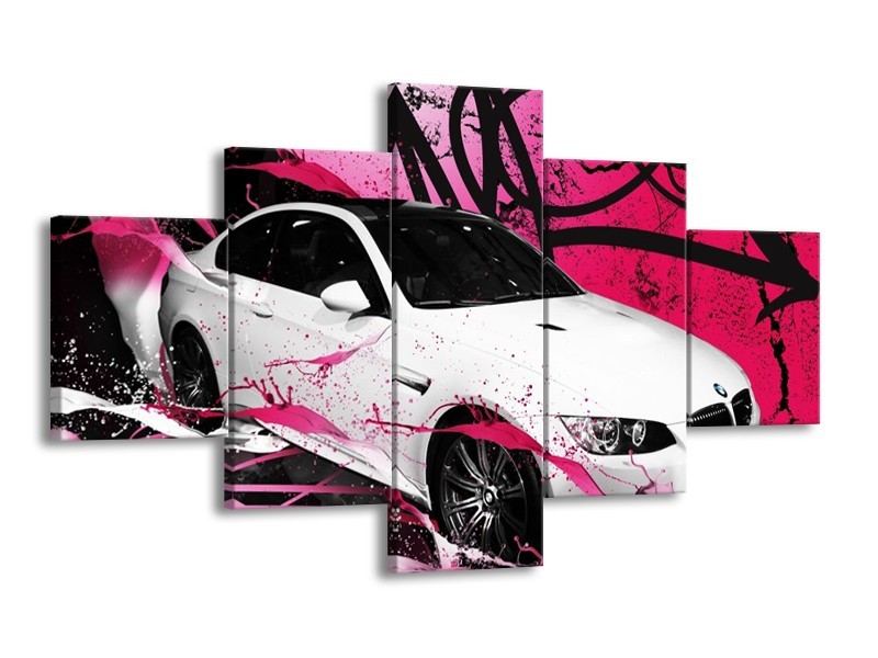 Glas schilderij BMW | Paars, Rood, Wit | 125x70cm 5Luik
