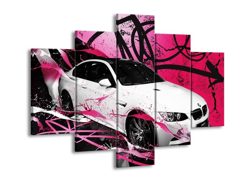 Glas schilderij BMW | Paars, Rood, Wit | 150x105cm 5Luik