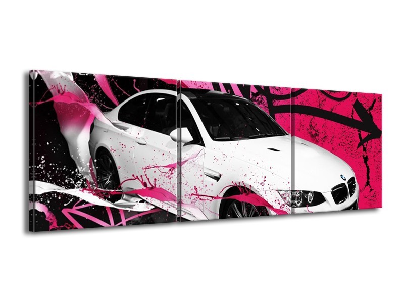 Glas schilderij BMW | Paars, Rood, Wit | 150x50cm 3Luik