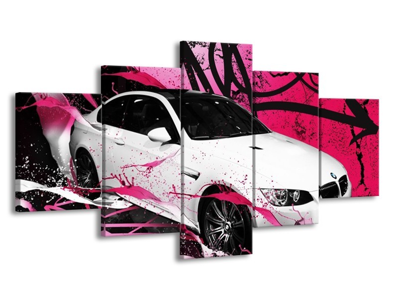 Glas schilderij BMW | Paars, Rood, Wit | 150x80cm 5Luik