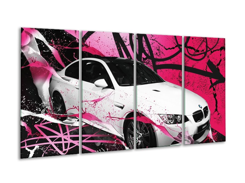 Glas schilderij BMW | Paars, Rood, Wit | 160x80cm 4Luik