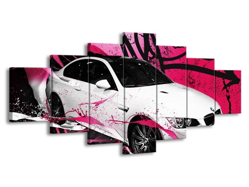 Glas schilderij BMW | Paars, Rood, Wit | 210x100cm 7Luik