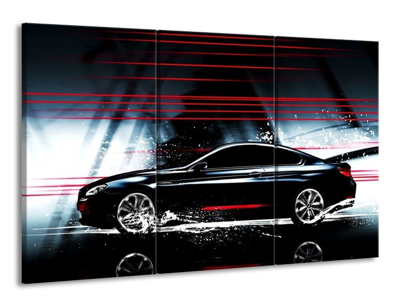 Glas schilderij Auto | Rood, Zwart, Grijs | 165x100cm 3Luik