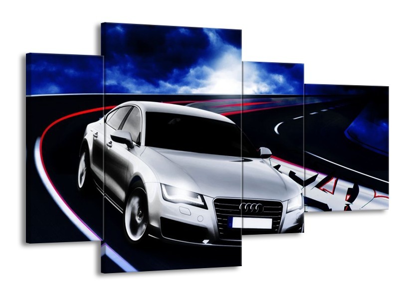 Glas schilderij Audi | Grijs, Blauw, Rood | 120x75cm 4Luik