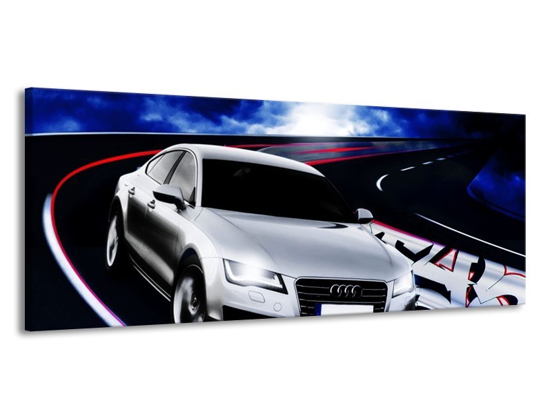 Glas schilderij Audi | Grijs, Blauw, Rood | 145x58cm 1Luik