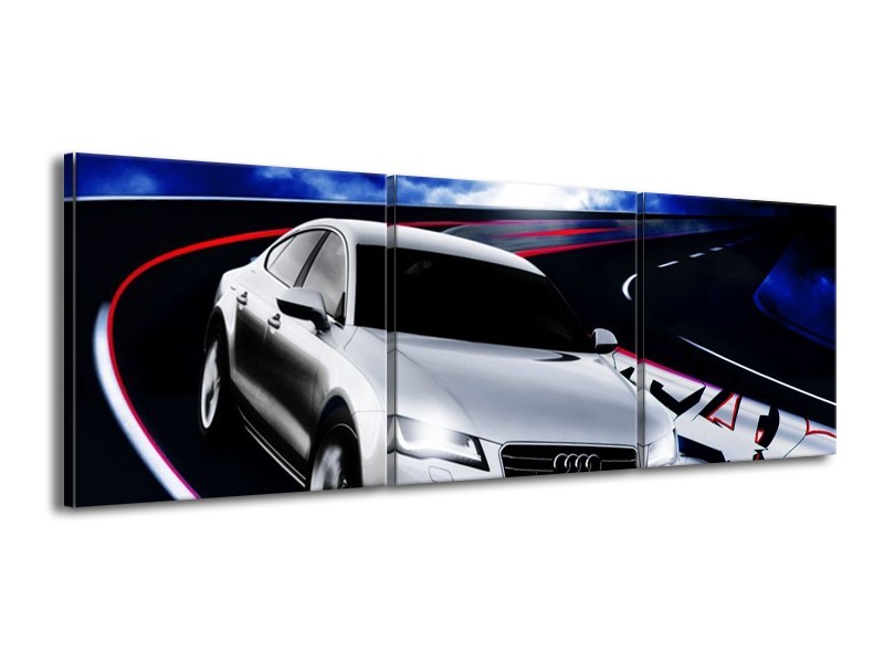 Glas schilderij Audi | Grijs, Blauw, Rood | 150x50cm 3Luik