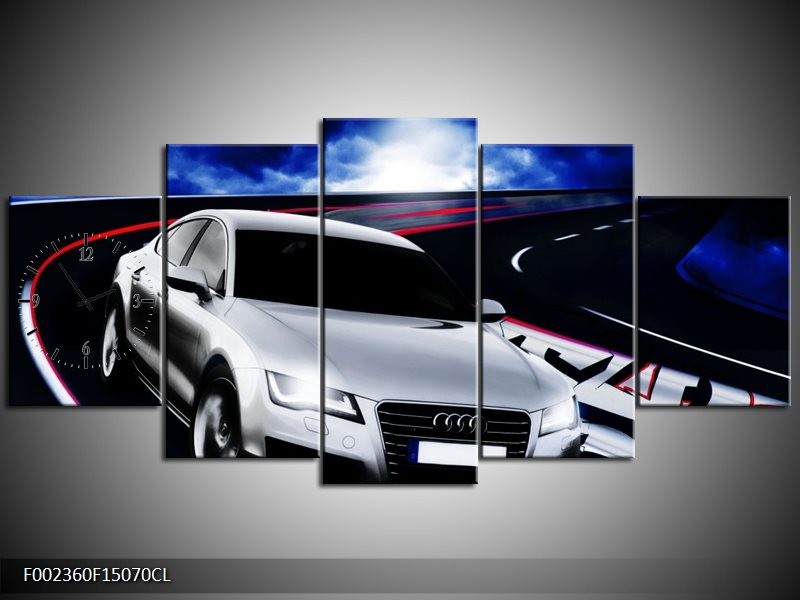 Klok schilderij Audi | Grijs, Blauw, Rood | 150x70cm 5Luik