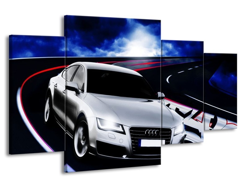 Glas schilderij Audi | Grijs, Blauw, Rood | 160x90cm 4Luik