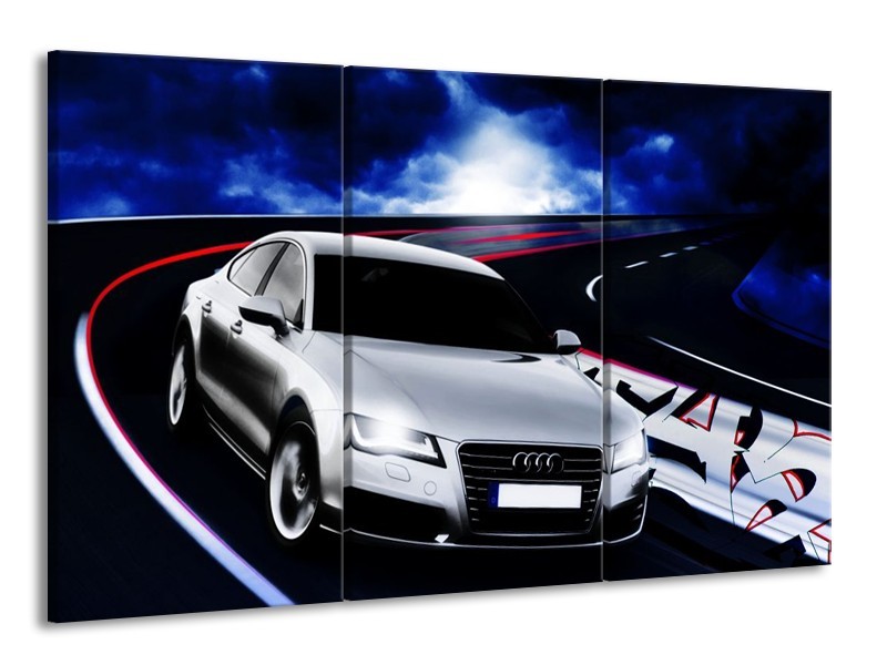Glas schilderij Audi | Grijs, Blauw, Rood | 165x100cm 3Luik