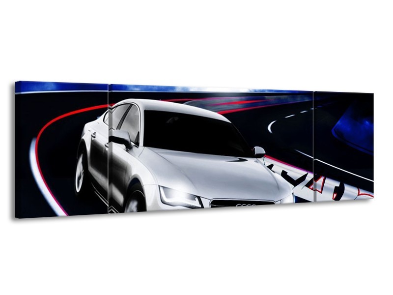 Glas schilderij Audi | Grijs, Blauw, Rood | 170x50cm 3Luik
