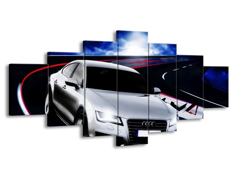 Glas schilderij Audi | Grijs, Blauw, Rood | 210x100cm 7Luik