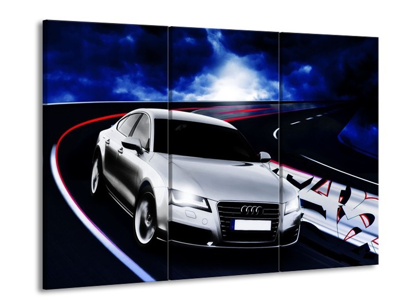 Glas schilderij Audi | Grijs, Blauw, Rood | 90x60cm 3Luik