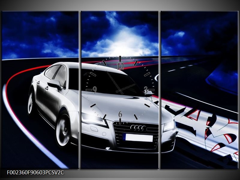 Klok schilderij Audi | Grijs, Blauw, Rood | 90x60cm 3Luik