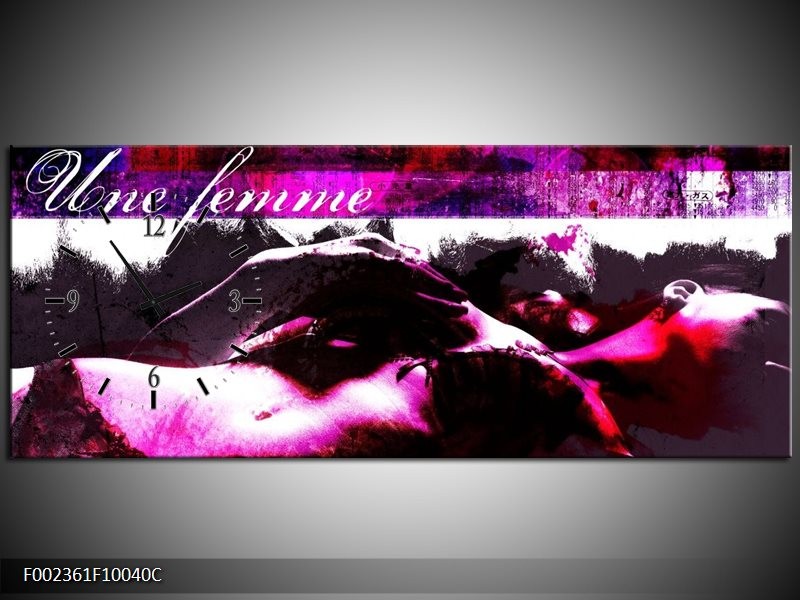 Klok schilderij Lichaam | Paars, Wit, Zwart | 100x40cm 1Luik