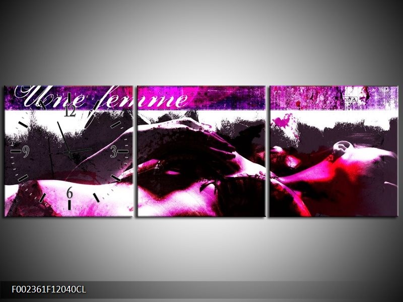 Klok schilderij Lichaam | Paars, Wit, Zwart | 120x40cm 3Luik