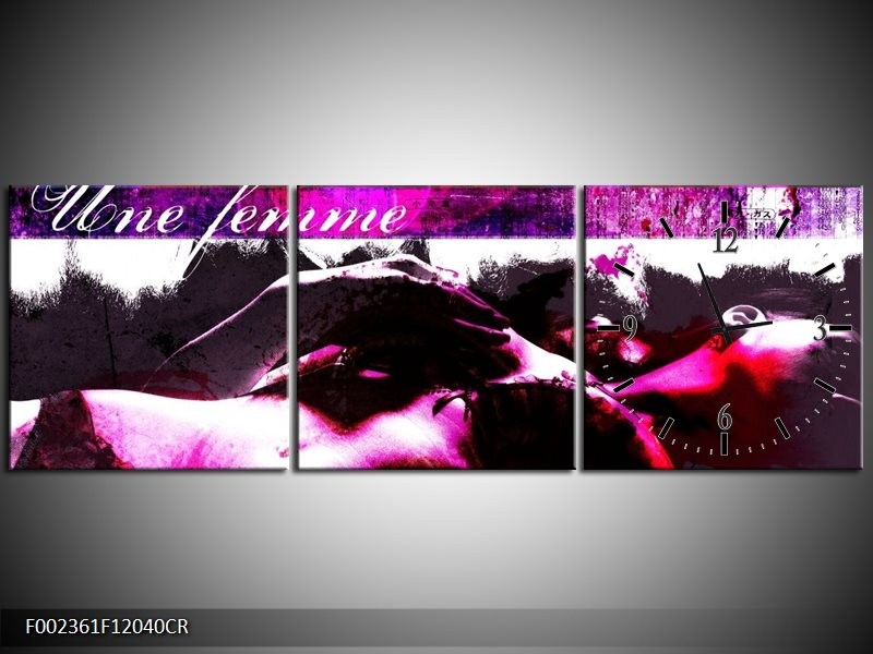 Klok schilderij Lichaam | Paars, Wit, Zwart | 120x40cm 3Luik