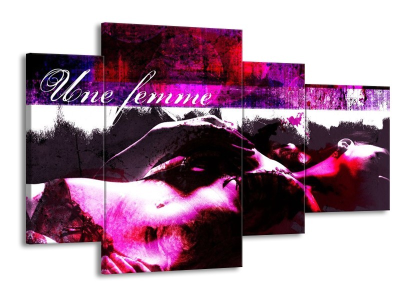 Canvas schilderij Lichaam | Paars, Wit, Zwart | 120x75cm 4Luik